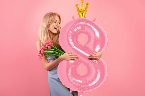40 Inch Pink Number Balloon 0-9(Zero-Nine) with Crown, Big Size Happy Birthday Balloon, Foil Helium