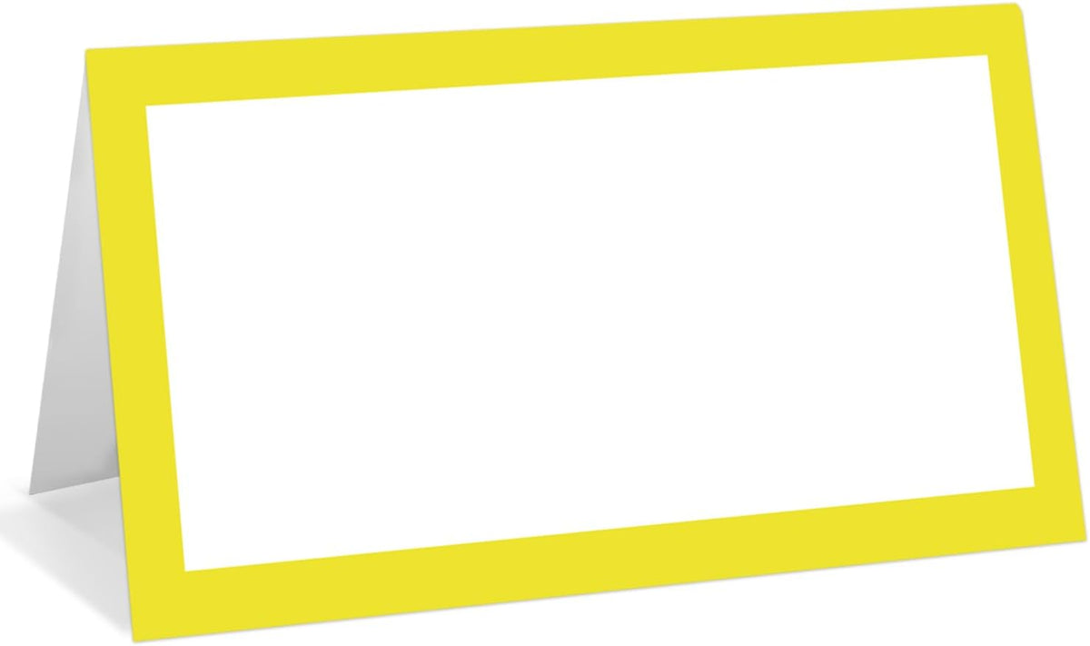 25 Pack Yellow Border Place Cards, Editable Name Cards for Table Setting, Tent Cards Food Label for