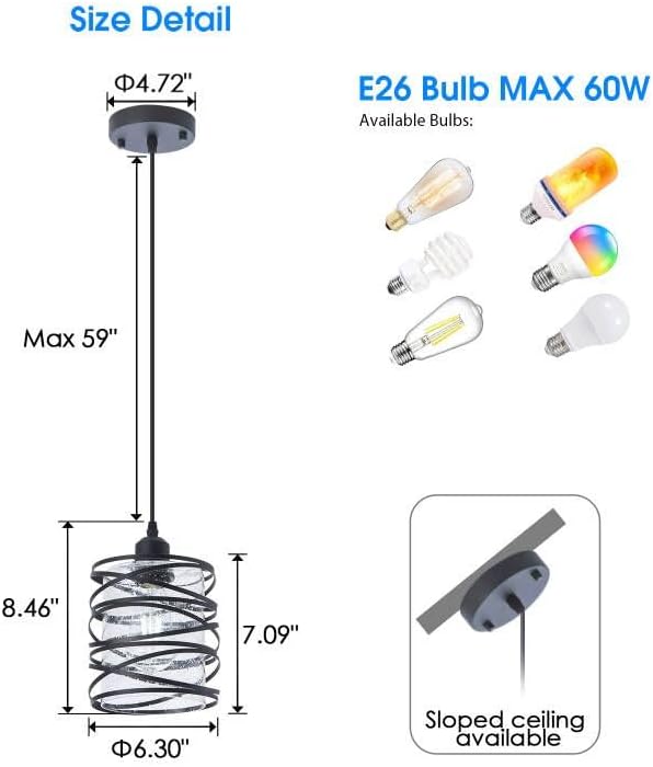 Modern Mini Pendant Light Fixture 3-Pack Kitchen Island Pendant Lighting 6.3''Matte Black Spiral