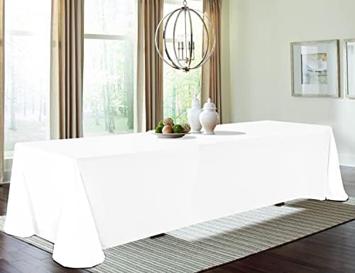 10 Pack Polyester Tablecloths, White 90 x 132 Inch Polyester Table Cloth for 8 Foot Rectangle