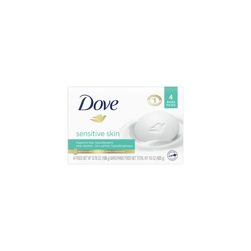 Dove Beauty Bar Soap Sensitive, 24 Bars for Sensitive Skin, Fragrance Free and Hypoallergenic 3.75