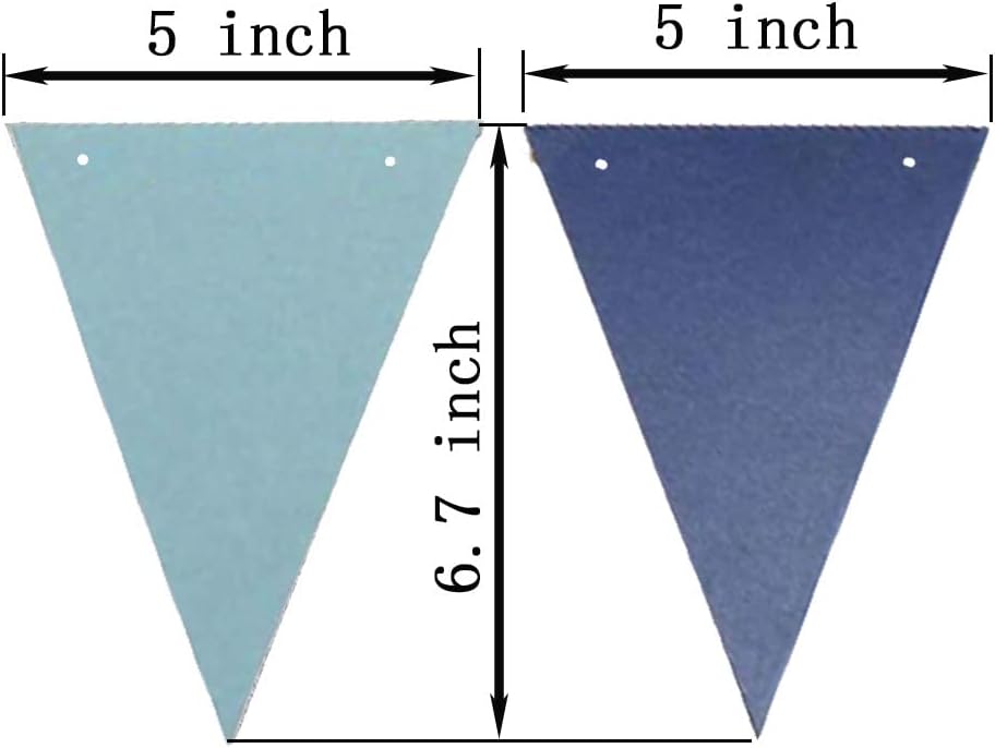 Dark Blue Light Blue Vintage Double Sided Triangle Flag Bunting Pennant Banner for Baby Birthday