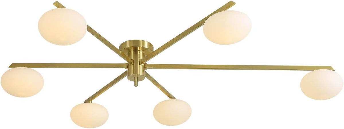 6-Lights Gold Sputnik Chandelier Modern Ceiling Light Fixtures Retro Glass Ceiling Lamp Industrial