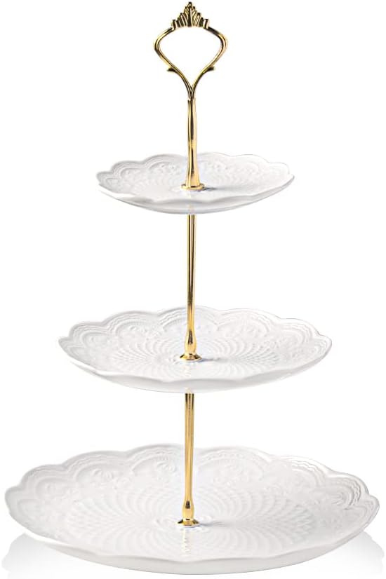 Sweejar 3 Tier Ceramic Cake Stand Wedding, Dessert Cupcake Stand for Tea Party Serving Platter(Rose