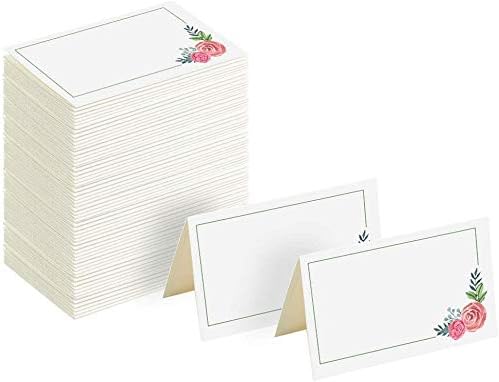 100Pcs Place Cards, Elegant Table Cards with Floral, Rustic Texture Seating Cards, Kraft Paper Name