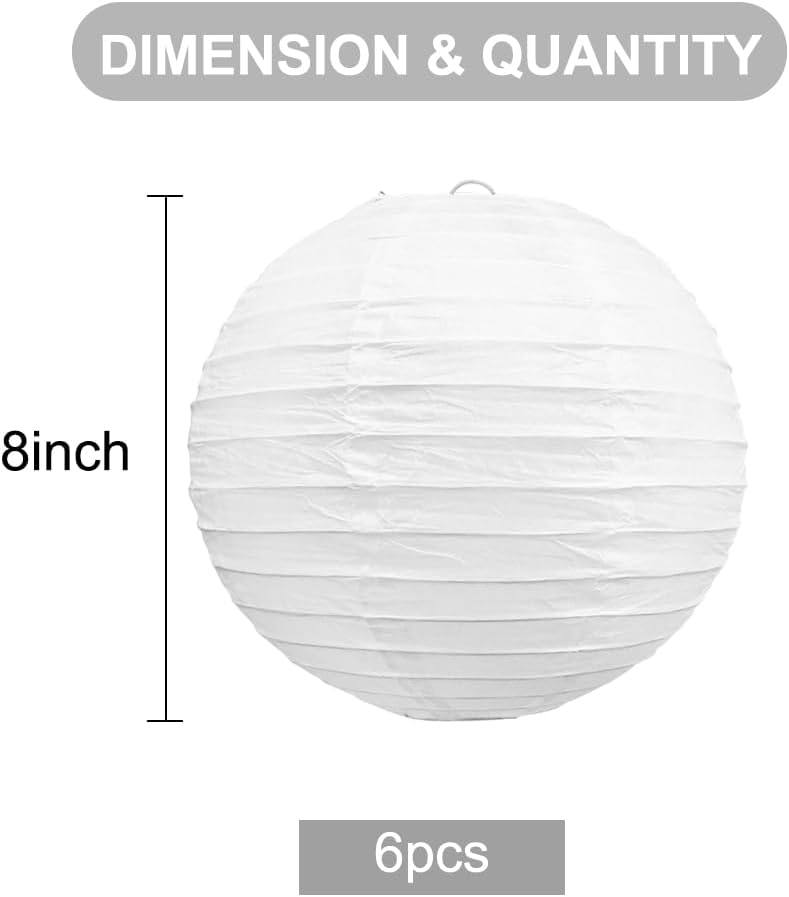 BEISHIDA 8-Inch White Paper Lanterns Decorative Chinese/Japanese Hanging Round Paper Lanterns Lamp