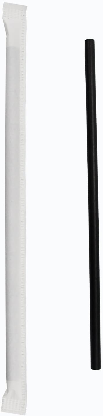 Black Paper Drinking Straws Bulk Individually Wrapped - 1000 Counts, 7.75" x0.24" - For Cocktail