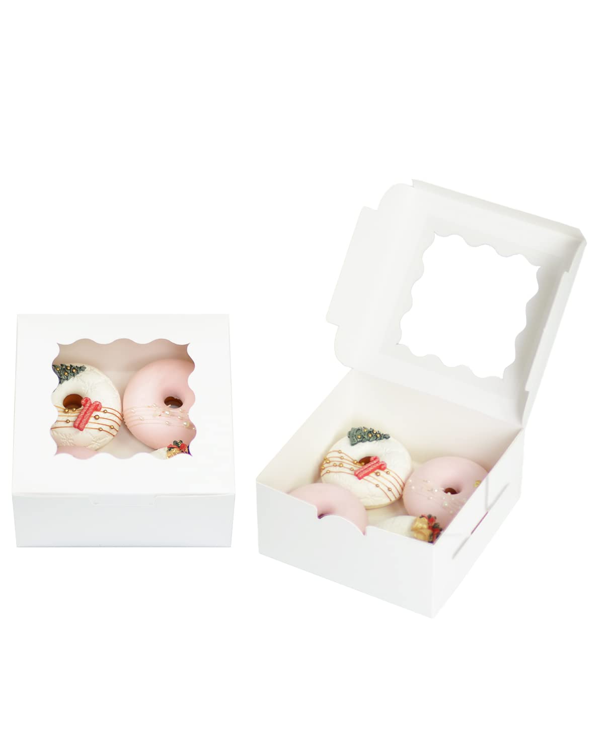 Bakepacker 100pcs White Cookie Boxes 6x6x3 inches Easy Assemble Macaroon Pastry Boxes Bakery Boxes