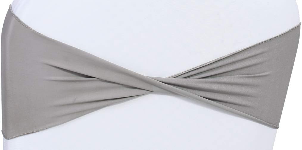 VDS Pack of 10 PCS | Silver Grey | Spandex Chair Sashes Bows Without Buckle | Stretch Elastic