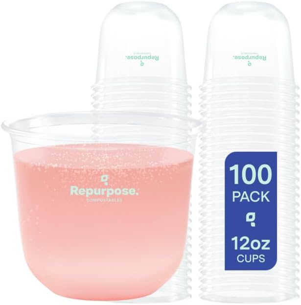 Repurpose Disposable Stemless Glasses, 12oz, 100 Cups, Plant-Based, BPA Free, No PFAS Added
