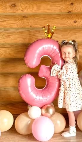 Large 40 Inch Pink Crown 3 Number Balloon, 3 13 23 30 33 36 38 Pink Crown Birthday Party