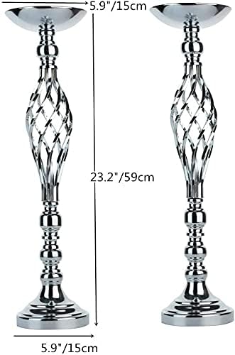 LANLONG 10pcs Metal Silver Candle Holders Road Lead Table Centerpiece Stand Pillar Candlestick for