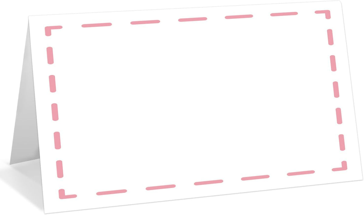 25 Pack Pink Lines Border Place Cards, Editable Name Cards for Table Setting, Tent Cards Food Label