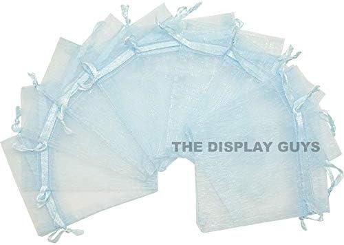 TheDisplayGuys 100-Pack 3x4 Blue Sheer Organza Gift Bags with Drawstring, Jewelry Candy Treat