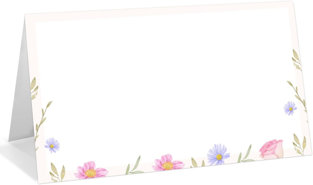 25 Pack Flower Place Cards, Editable Name Cards for Table Setting, Tent Cards Food Label for Dinner