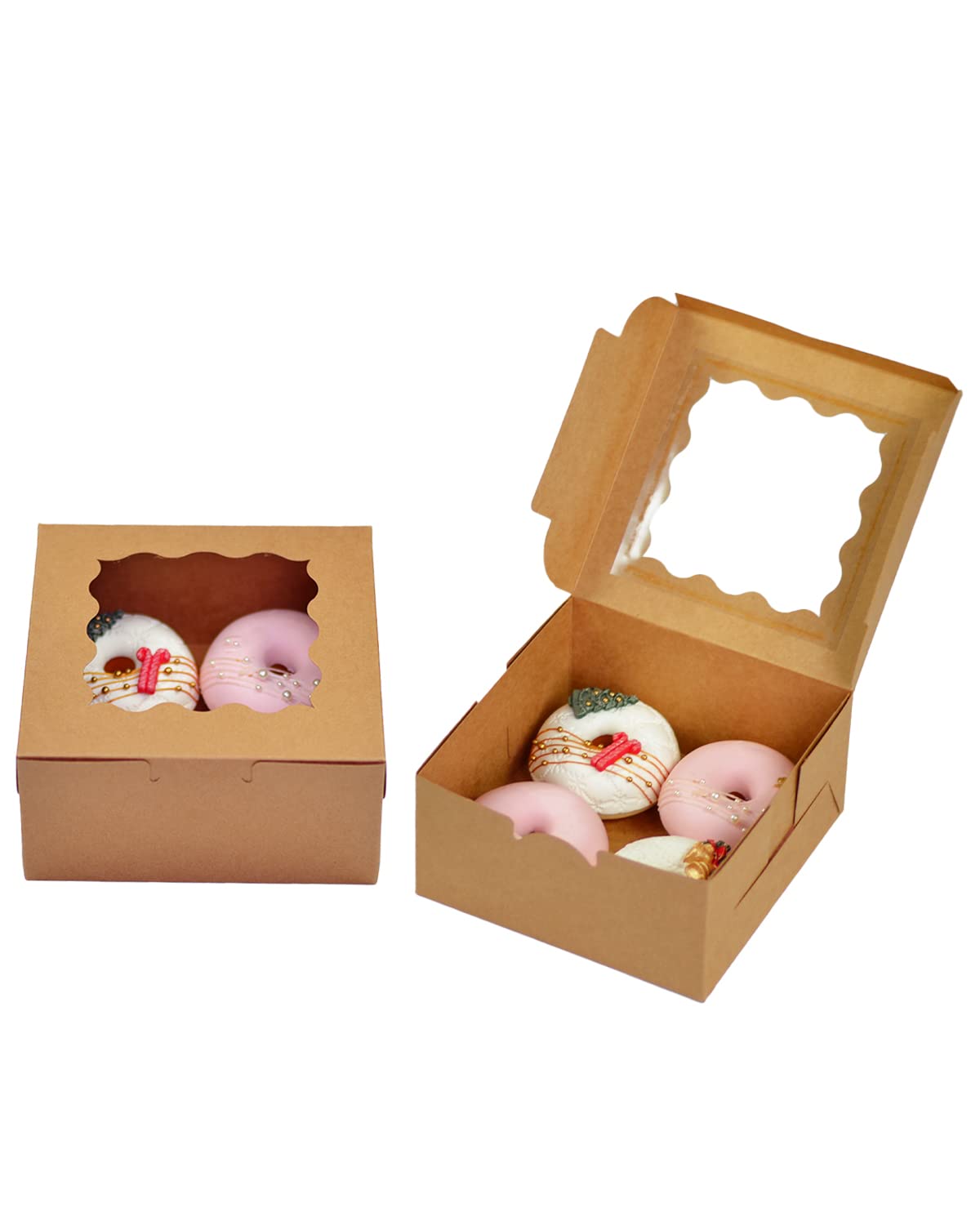 Bakepacker 100pcs Kraft Cookie Boxes 6x6x3 inches Easy Assemble Macaroon Pastry Boxes Bakery Boxes