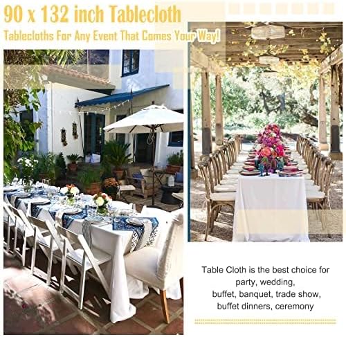 10 Pack Polyester Tablecloths, White 90 x 132 Inch Polyester Table Cloth for 8 Foot Rectangle