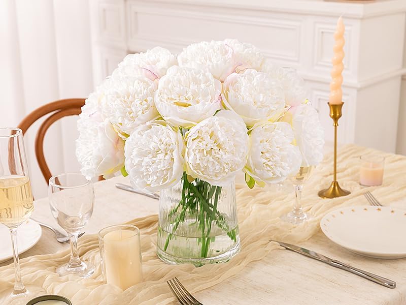 U'Artlines 20 Heads Artificial Peony Silk Flower Leaf Home Office Wedding Party Festival Bar Decor