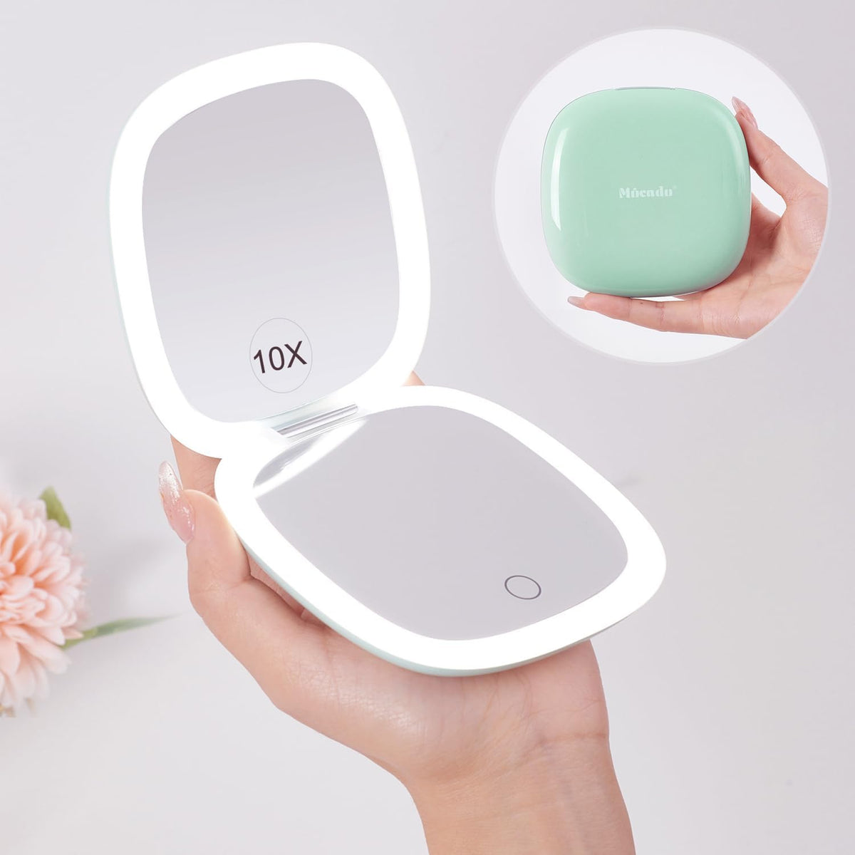 Mocado Compact LED Travel Makeup Mirror - 4 Inches 1X/10X Magnification Travel Mirror with Light