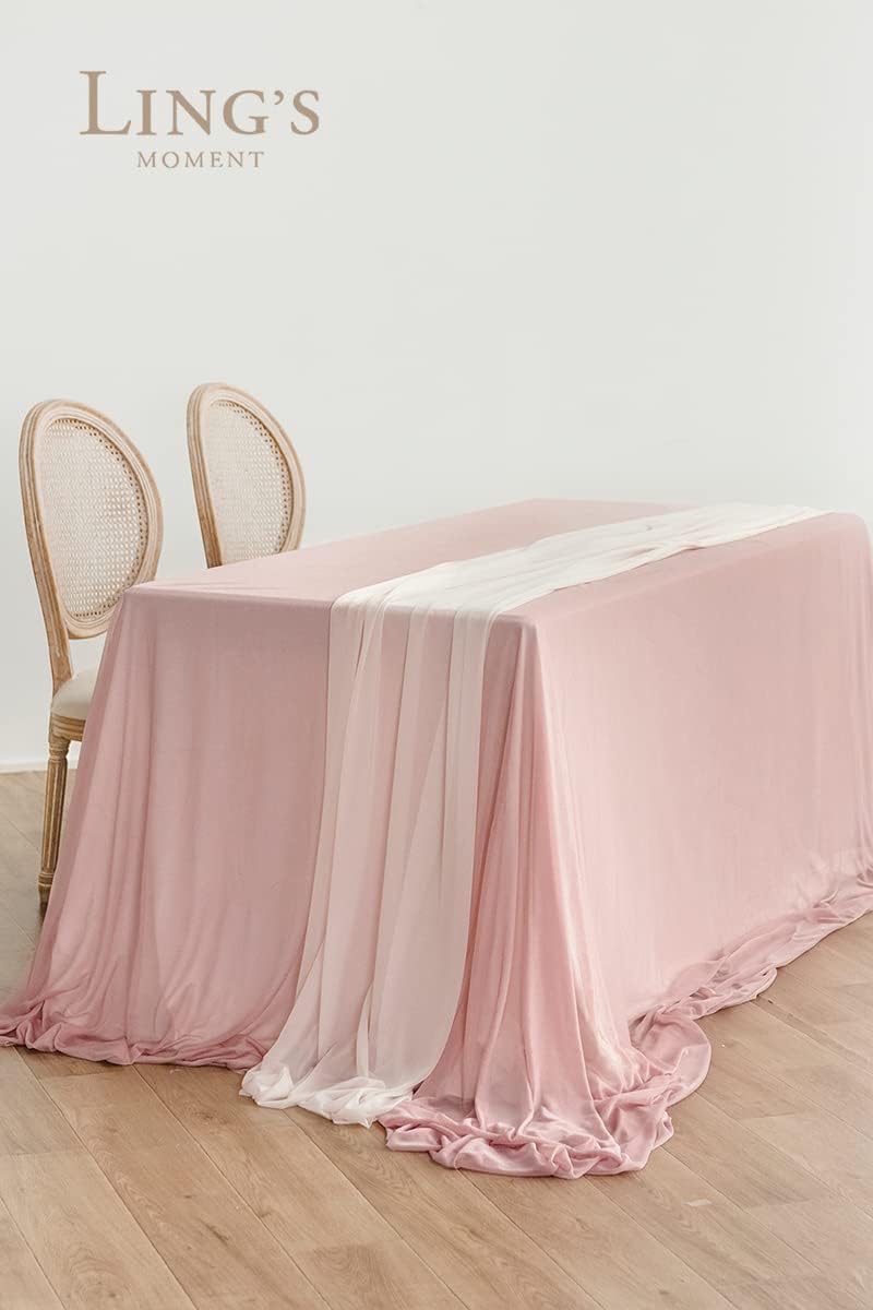 Ling's Moment Sheer Chiffon Table Cloth & Runner Set for 3x4ft Rectangle Table Decor in Dusty Rose