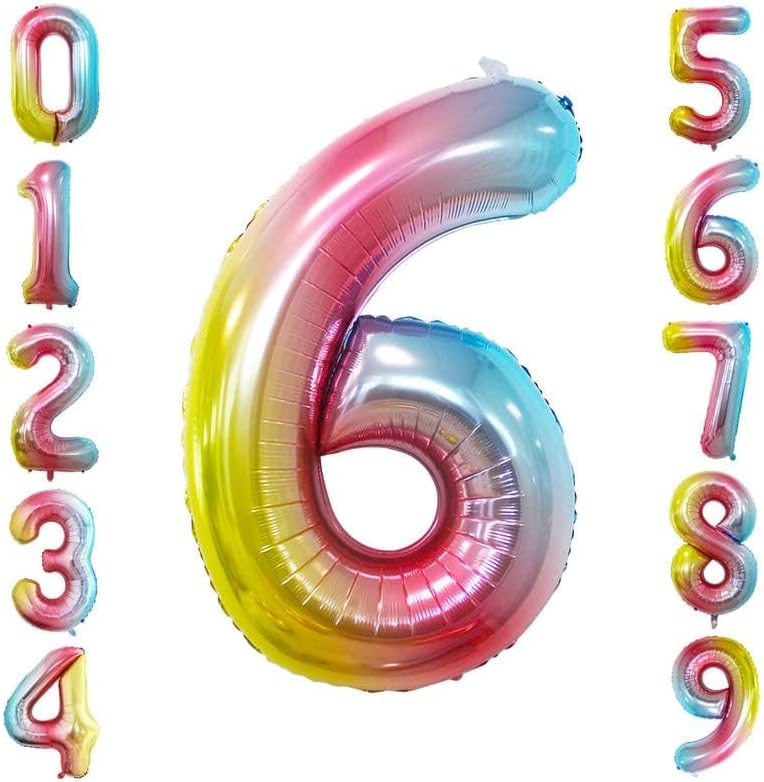 GOER Rainbow Foil Balloons Number 6,Huge Number Balloons for 6th Birthday Party Supplies