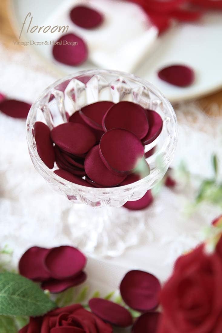 Floroom 300pcs Rose Petals Burgundy Faux Silk Flower Petals for Wedding Flower Girl Basket Aisle