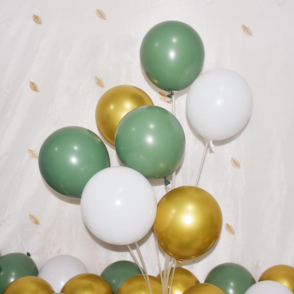 300 Pack Sage Green Gold and White Balloons 5 Inch Latex Green White Metallic Gold Bulk Small