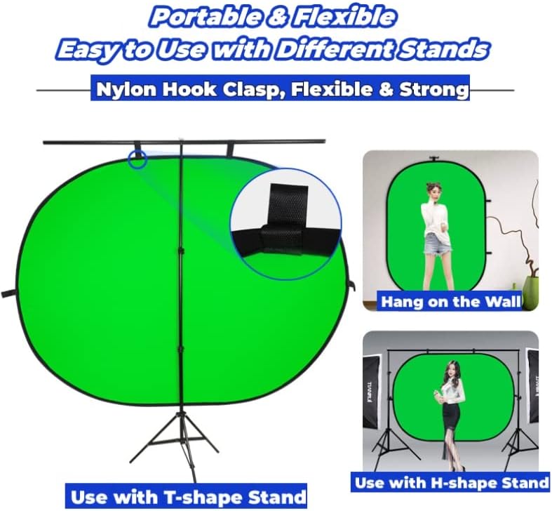Blue Green Screen Backdrop Double Sided Collapsible Greenscreen Backdrop with Carrying Bag,Portable