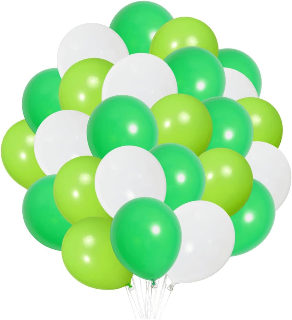 300 Pack Green and White Balloons 100 of each of the 3 colors 12 inch Green White Light Green Latex