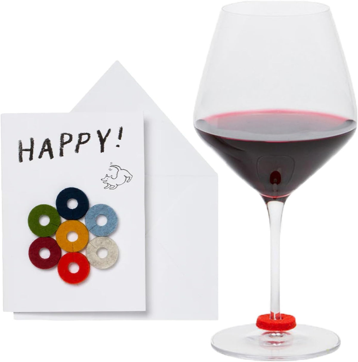 Graf Lantz - Wine-Ote's Merino Wool Wine Glass Charms (Happy) 7 Count - Drink Markers with Note