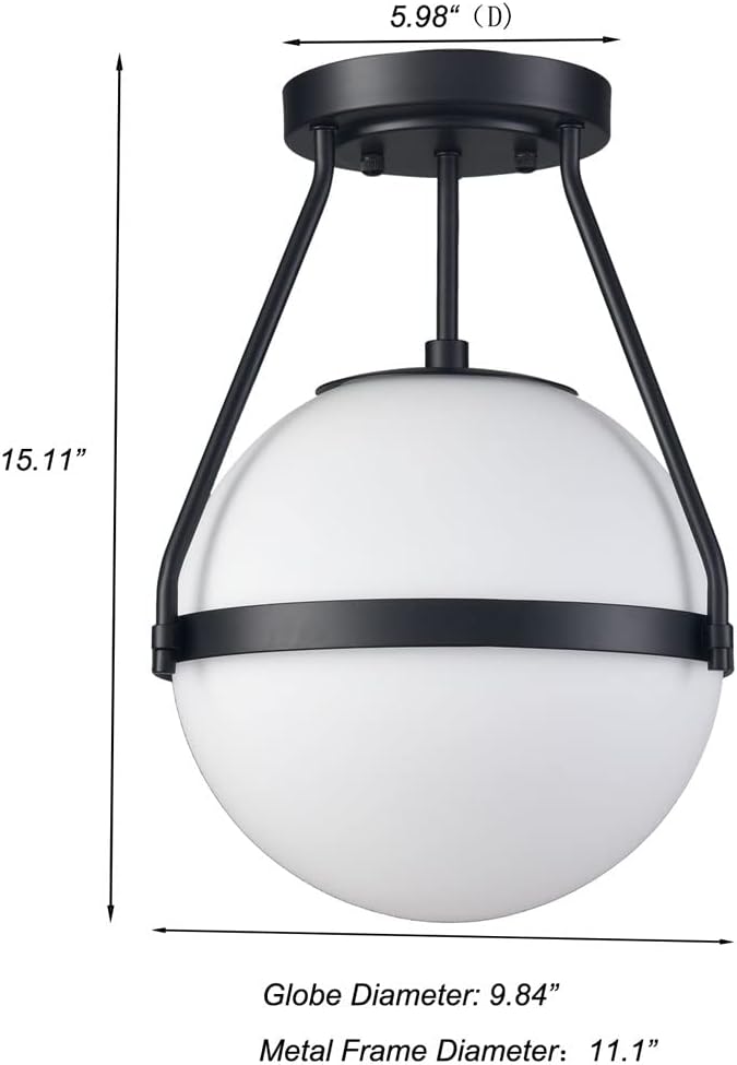 HOLKIRT Mid Century Semi Flush Mount Ceiling Light Black Globe Ceiling Light Modern Light Fixture