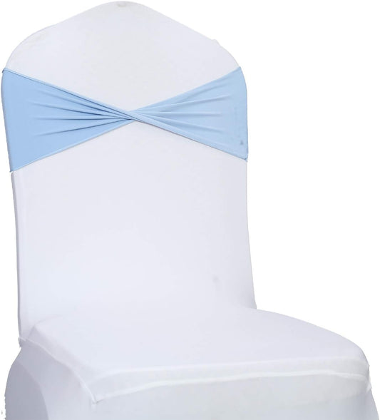 VDS Pack of 25 PCS | Baby Blue | Spandex Chair Sashes Bows Without Buckle | Stretch Elastic Banquet