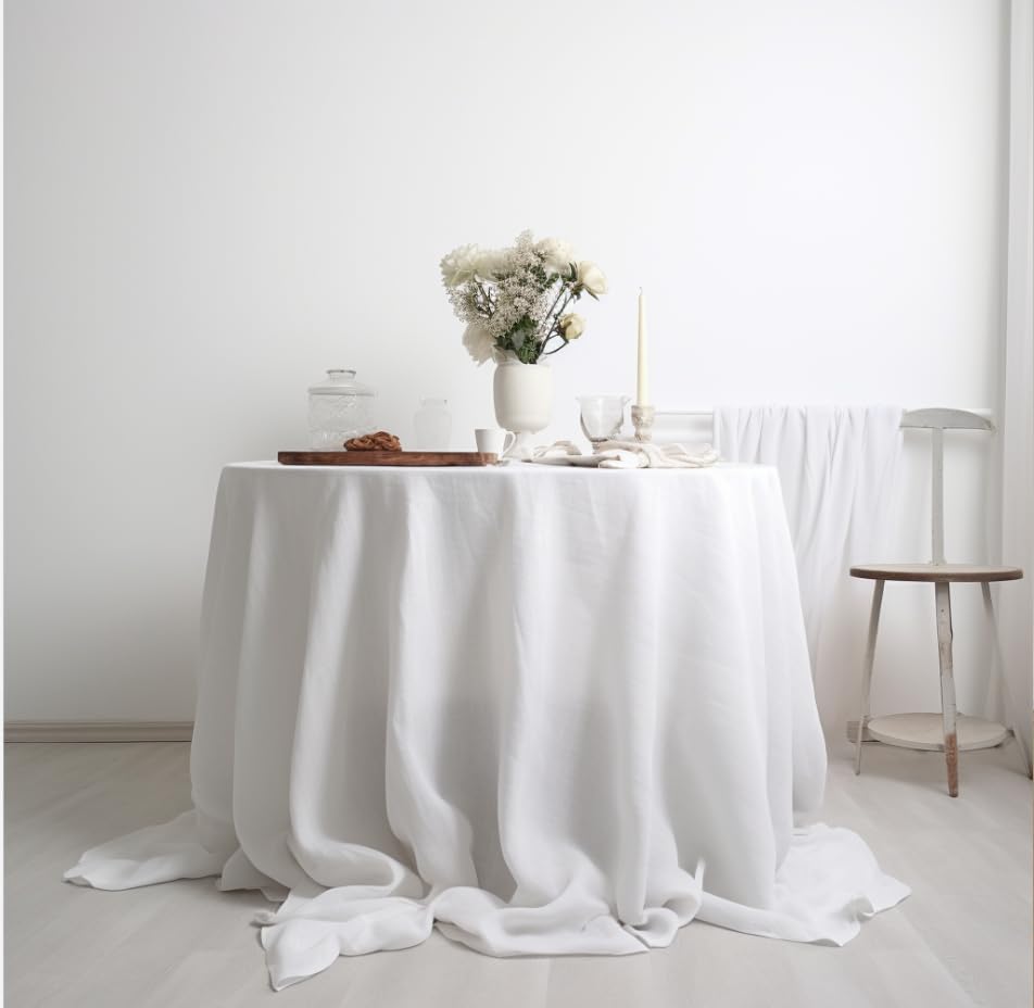 EVERLY 100% Pure Linen Round Tablecloths 90Inch Round Machine Washable Tablecloth for