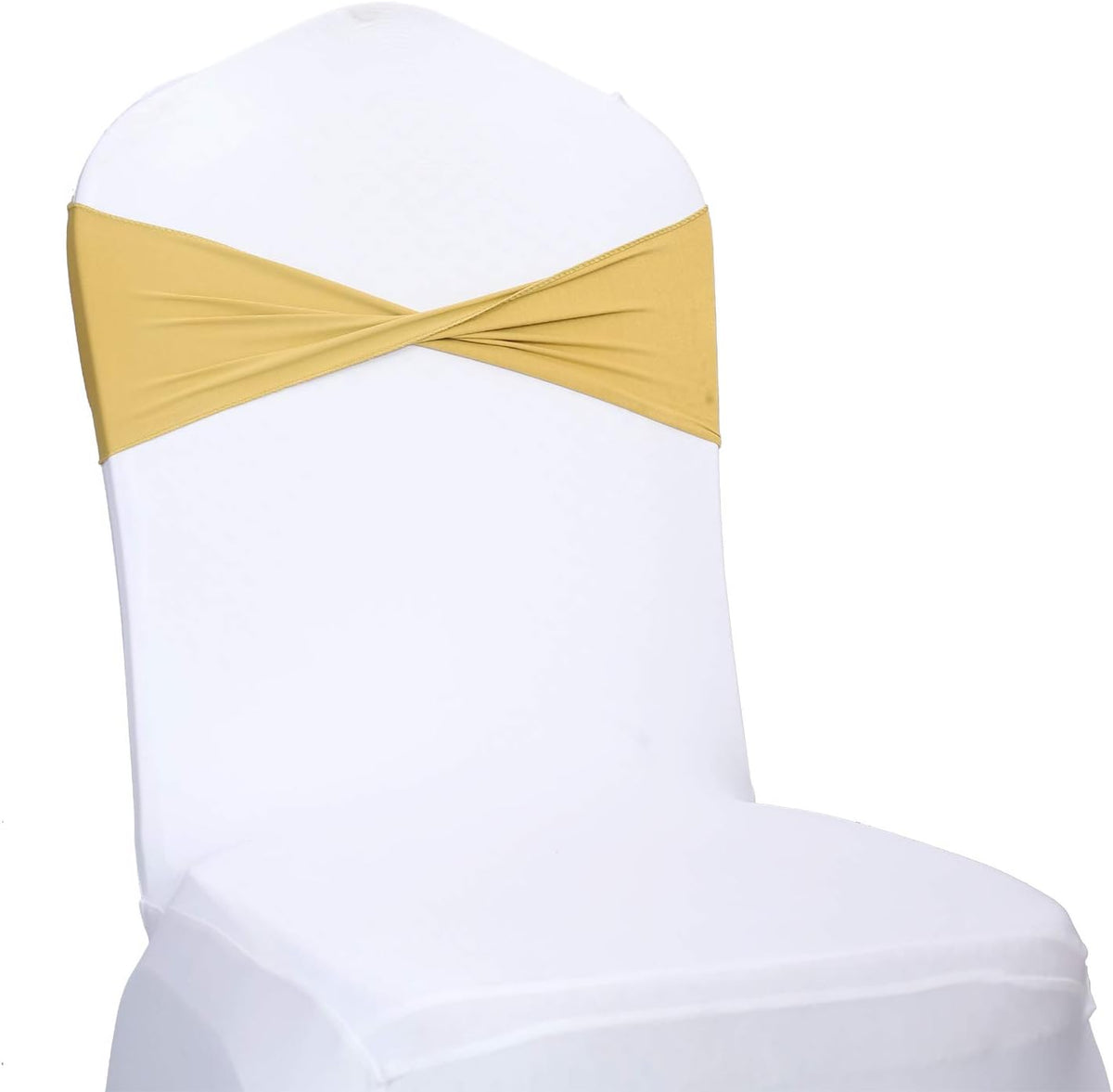 VDS Pack of 75 PCS | Gold | Spandex Chair Sashes Bows Without Buckle | Stretch Elastic Banquet