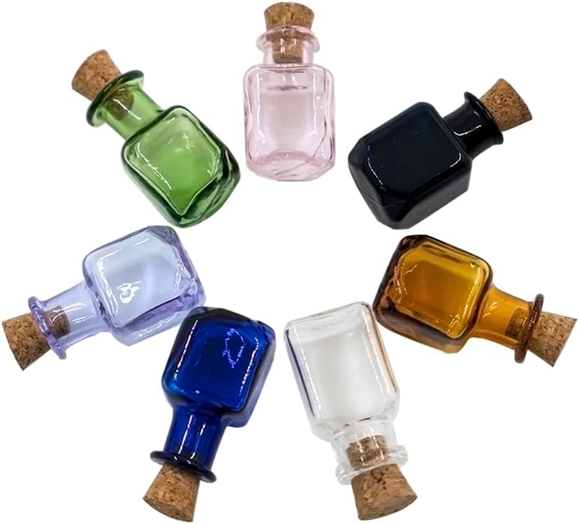 2ml Very Mini Rectangle Glass Color Bottles With Cork Colored Glass Bottles with Cork Stoppers Mix