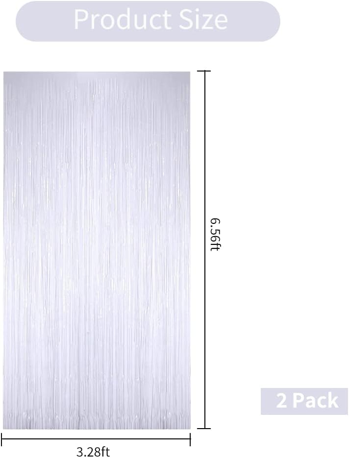 BEISHIDA 2 Pcs White Door Streamers Tinsel Curtain Party Streamers Backdrop Fringe Foil Wall