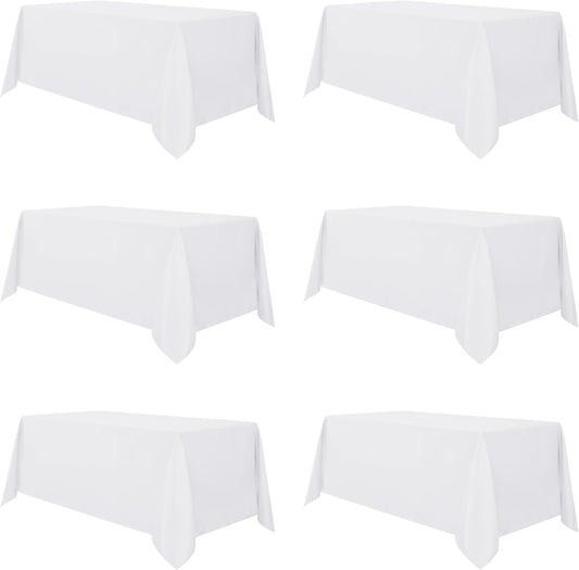 sancua 6 Pack White Tablecloth 90 x 156 Inch - Rectangle Table Cloth for 8 Feet Tables Stain and