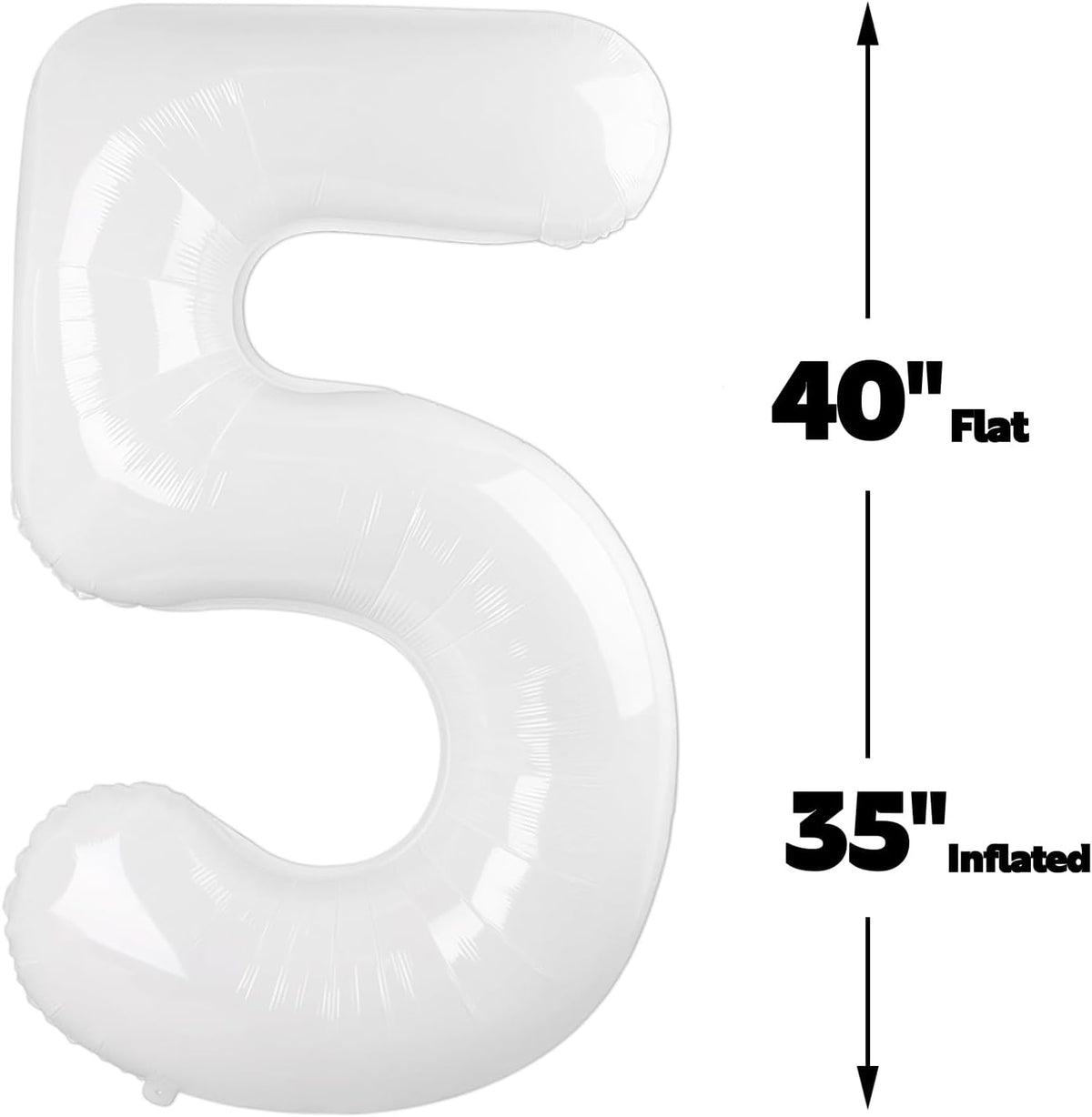 Large White 40 Inch Birthday Number 5 Balloon, White Five 5th 15 25 35 50 55 Birthday Anniversary