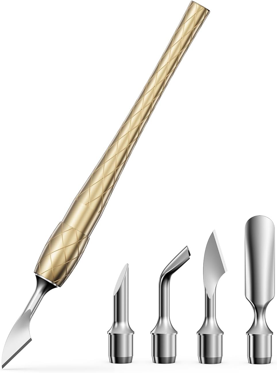 FERYES 4-in-1 Cuticle Pusher Tool-Curved/Smooth/Chisel/Horseshoe Heads + Thread-Lock Handle for