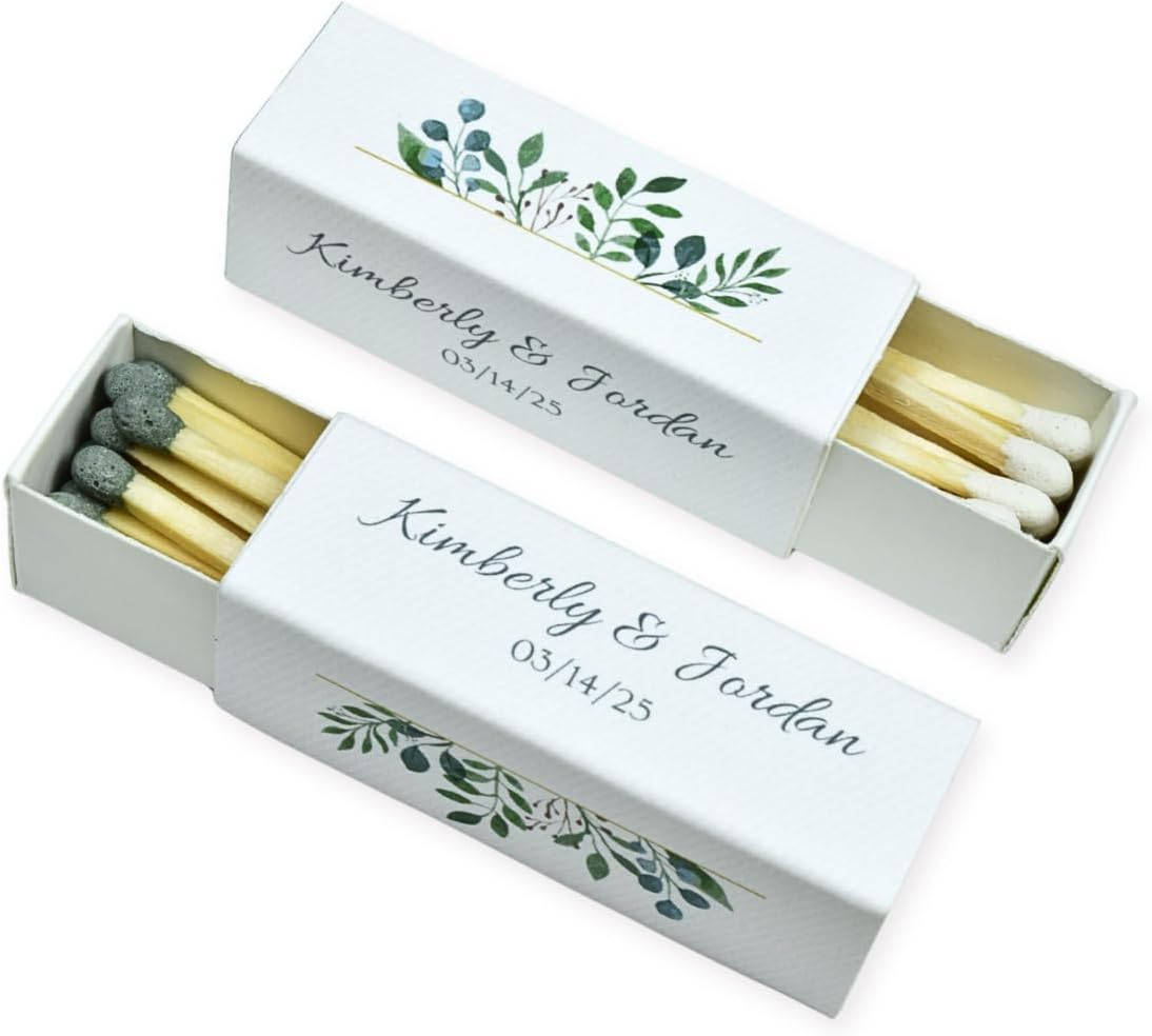 Custom Matchboxes - Set of 10 - Personalized - 2" Inch Long - Colorful Matchsticks - Weddings