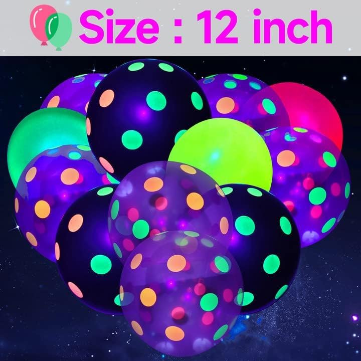 90 Pcs UV Neon Balloons,Neon Polka Dot Glow Party Balloons UV Black Light Balloons Glow in the dark