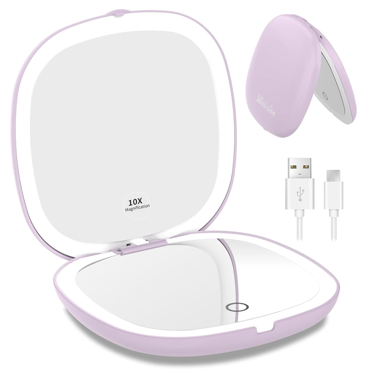 WOBSION Rechargeable Lighted Travel Makeup Mirror,1x/10x Compact Magnifying Mirror with