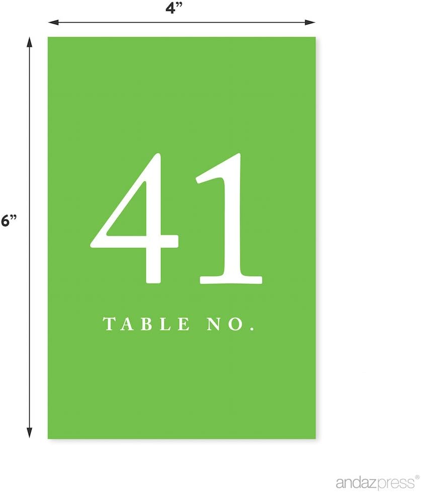Andaz Press Kiwi Green Wedding Table Numbers 41-60, 4x6-Inches Table Number Cards For Wedding