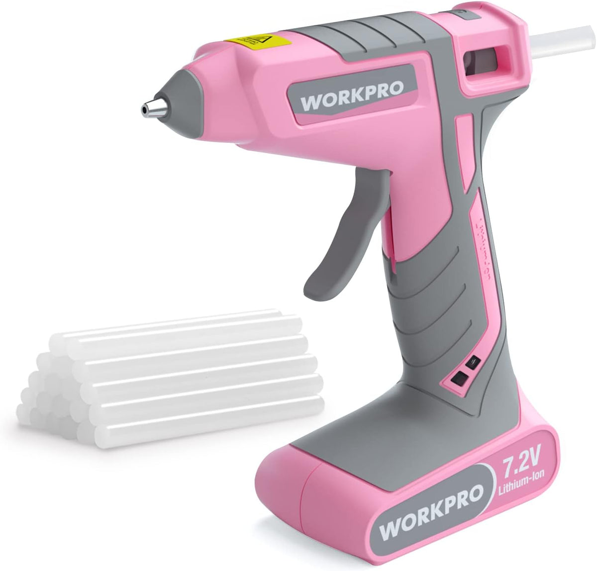 WORKPRO Pink Cordless Hot Melt Glue Gun, 7.2V Rechargeable Fast Preheating Glue Gun Kit with 20 Pc