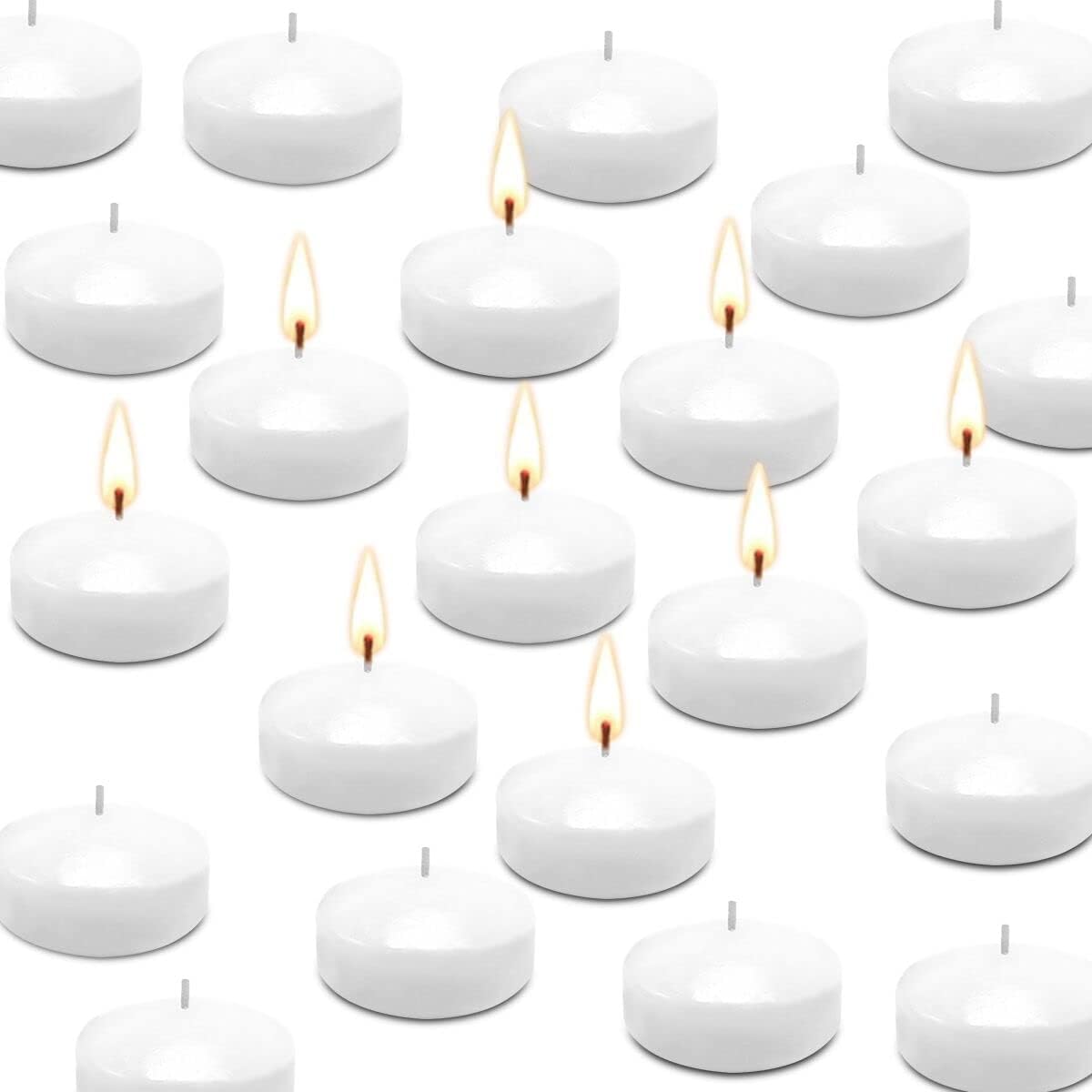 JHENG 50 Pack Floating Candles, 2'' White Unscented Dripless Wax Burning Candles, for Cylinder