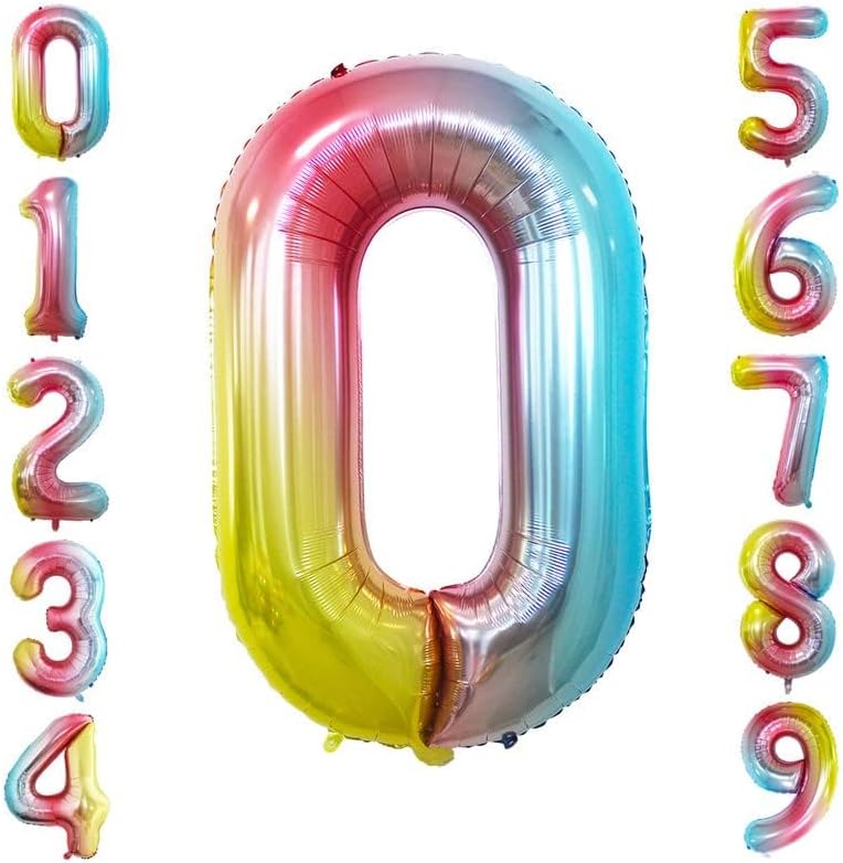 GOER 2 Pcs 42 Inch Rainbow Foil Balloons Number 0 for 10th 20th 30th 40th 50th 60th 70th 80th 90th