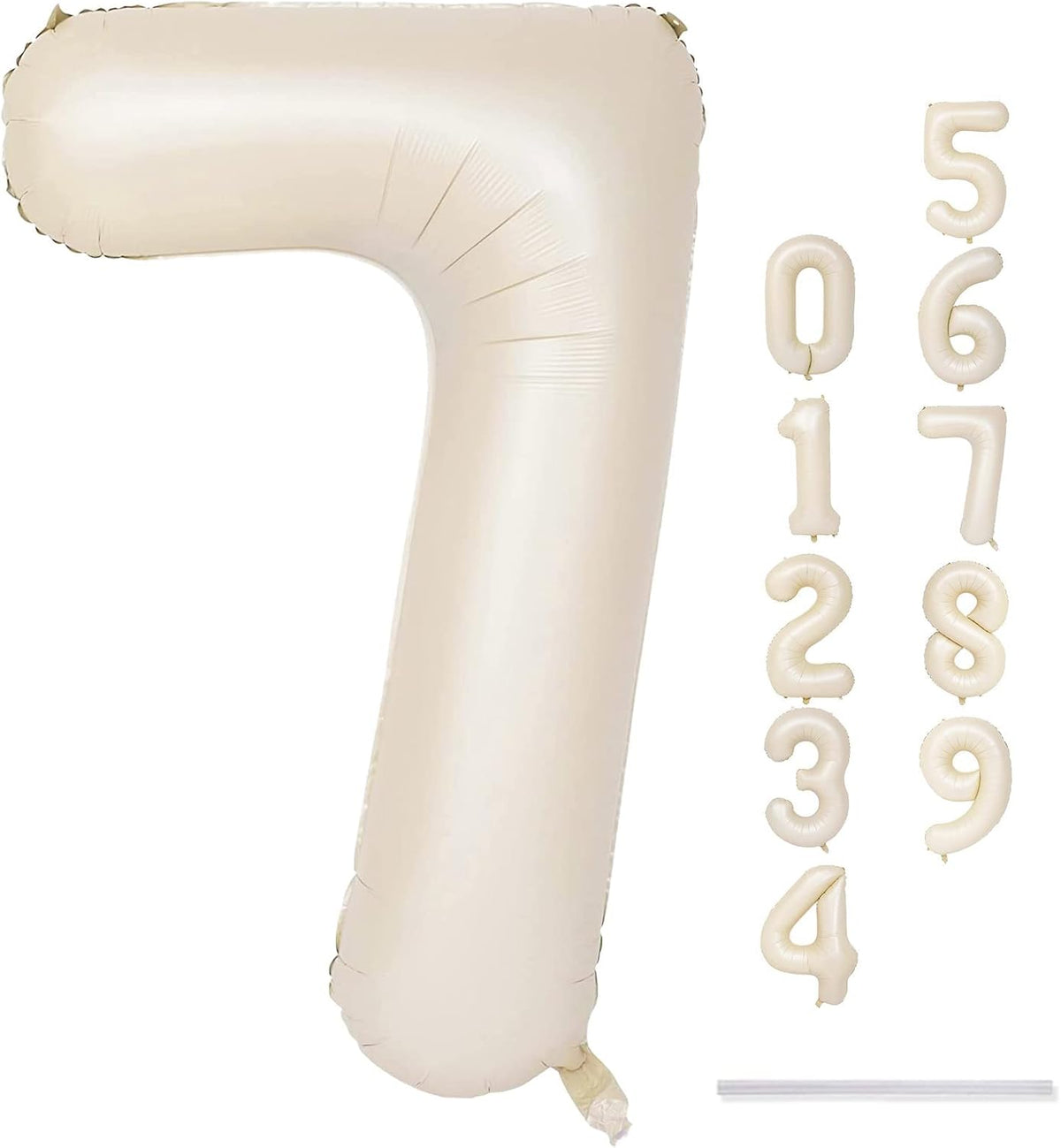 40'' Beige Number 7 Balloons, Giant Self Inflating Cream Foil Number Balloons Set 0-9, Large White