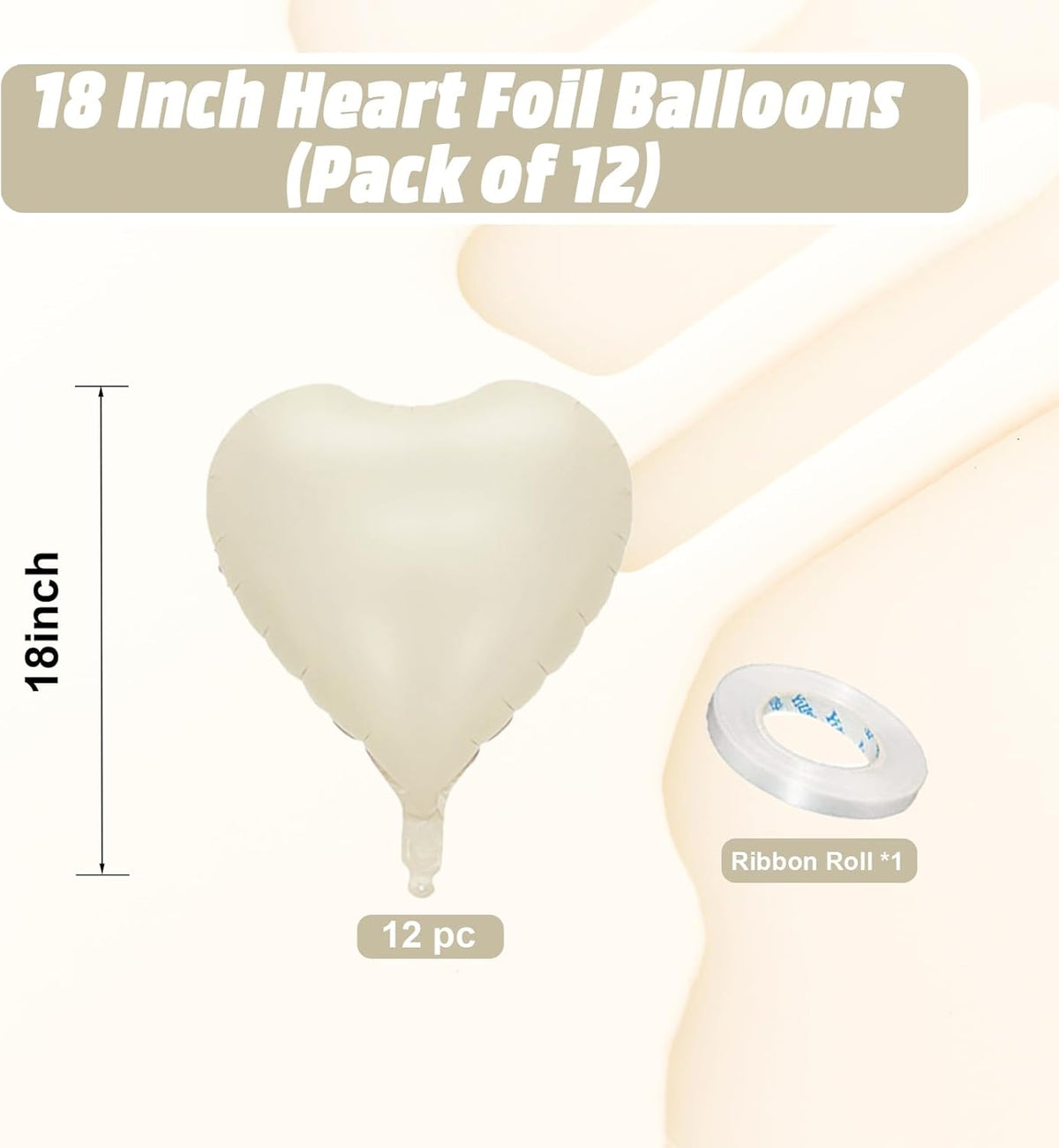 Cream Heart Balloons, 18 Inch Cream White Heart Shape Balloon, 12PCS Large Sand White Helium Foil