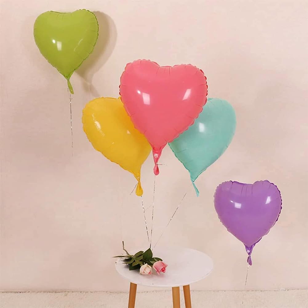 5 Colors Heart Balloons，18 Inch Color of Macaron Foil Mylar Love Heart Shaped Balloons for