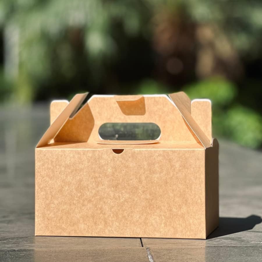 PandaPandaPPS 50 Pack Brown Gable Boxes (8.25"×5"×4") for Foods, Gifts and Party Favors, Treat